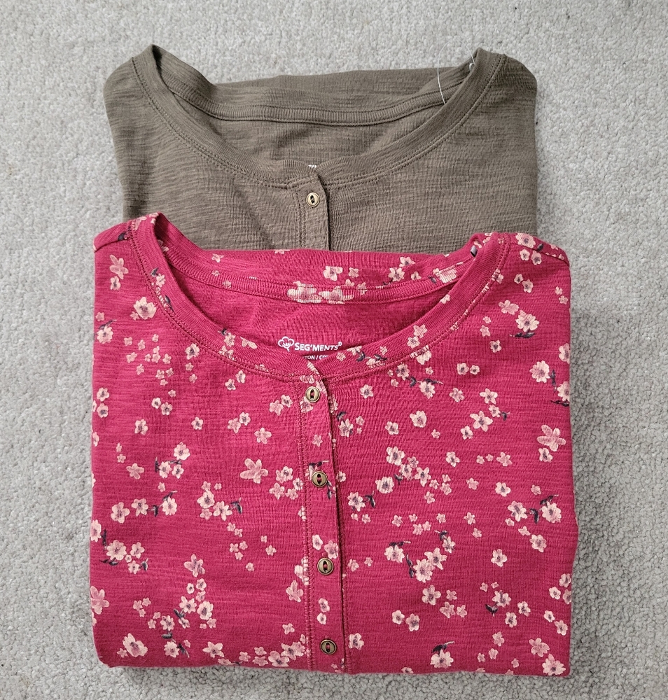 Seg'ments Pink Floral and Olive Long Sleeve Tops Size US XL